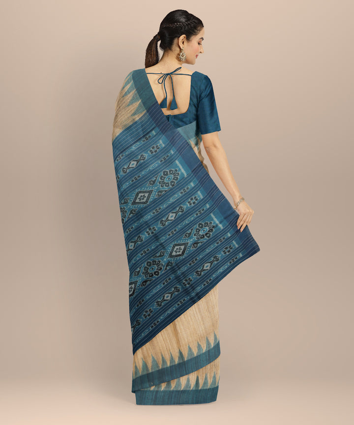 Beige sky blue handwoven tussar silk gopalpur saree