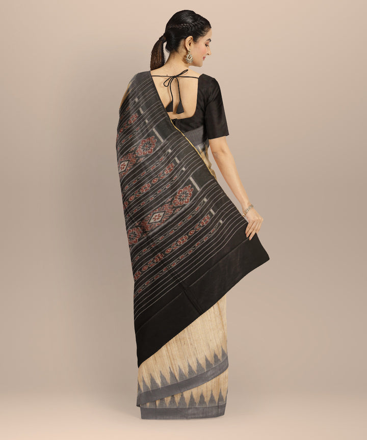 Beige black handwoven tussar silk gopalpur saree