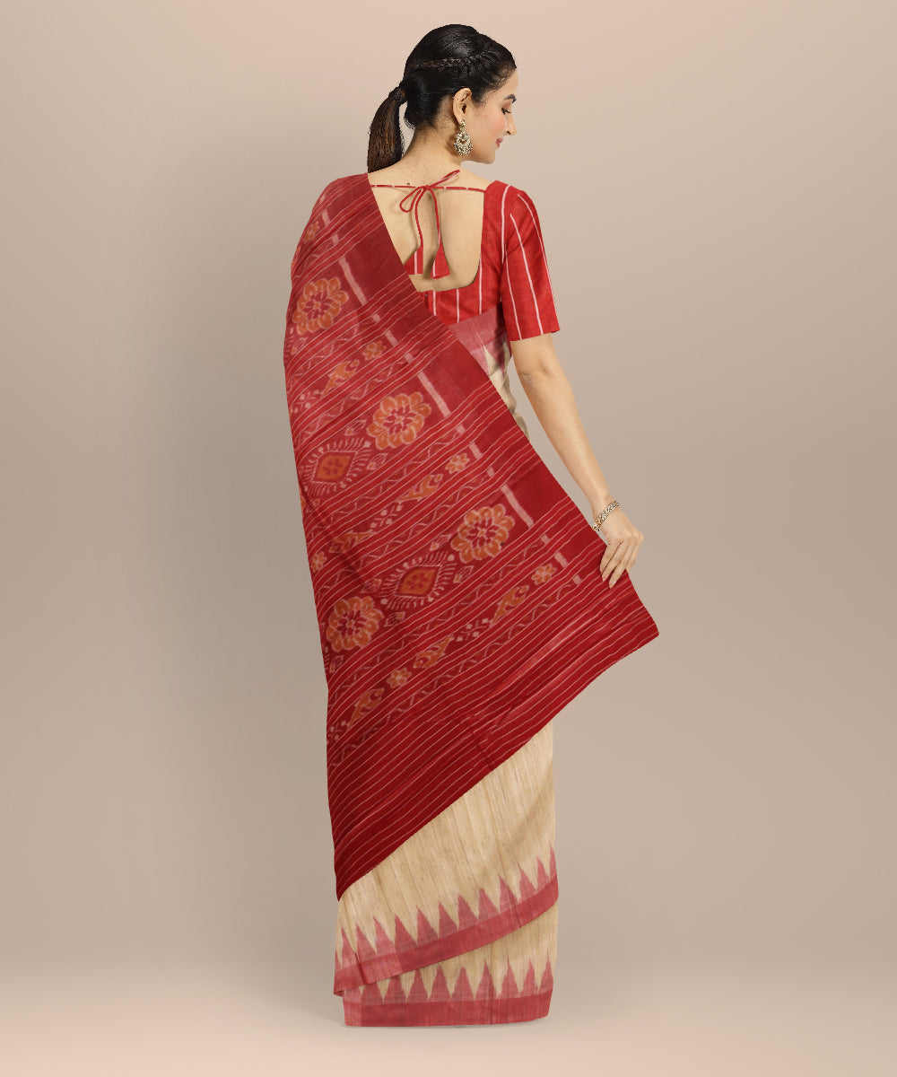 Beige red tussar silk gopalpur handwoven saree