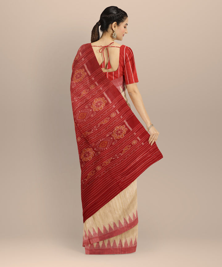 Beige red tussar silk gopalpur handwoven saree