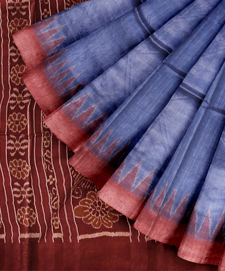 Navy blue maroon tussar silk handwoven gopalpur saree