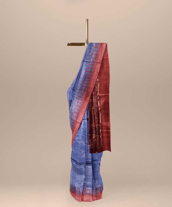 Navy blue maroon tussar silk handwoven gopalpur saree