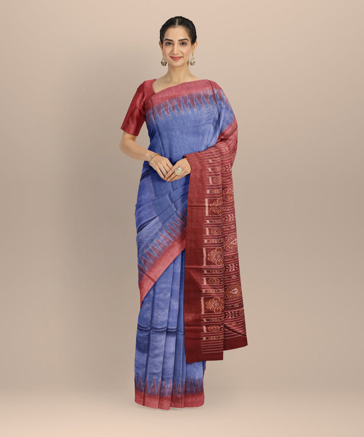 Navy blue maroon tussar silk handwoven gopalpur saree