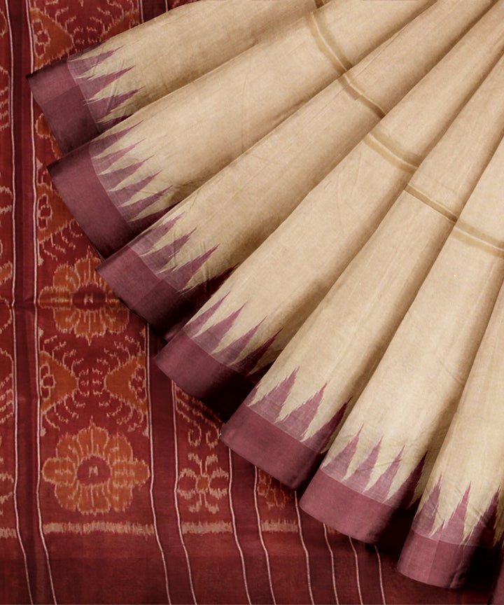 Beige maroon tussar silk handloom gopalpur saree