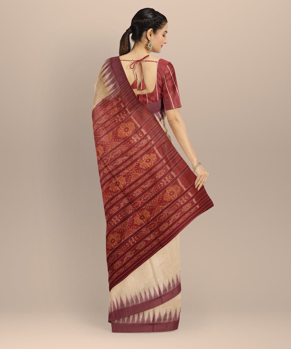 Beige maroon tussar silk handloom gopalpur saree