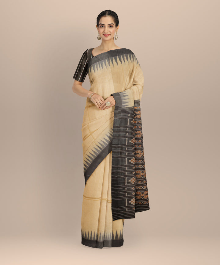 Beige black tussar silk handwoven gopalpur saree