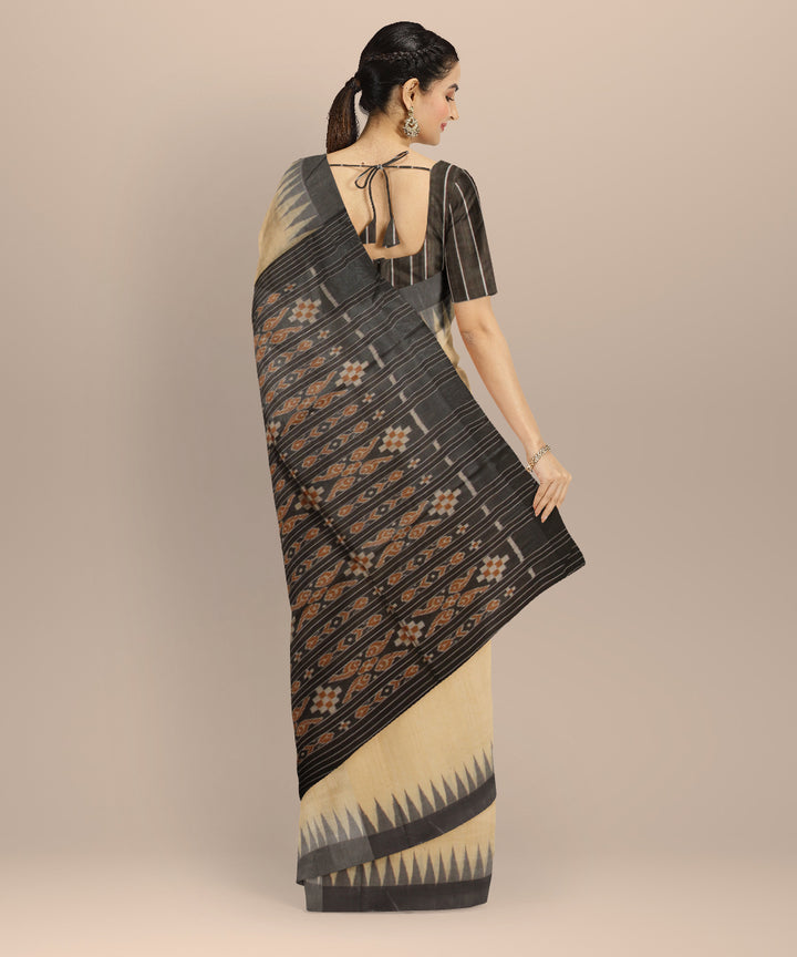 Beige black tussar silk handwoven gopalpur saree