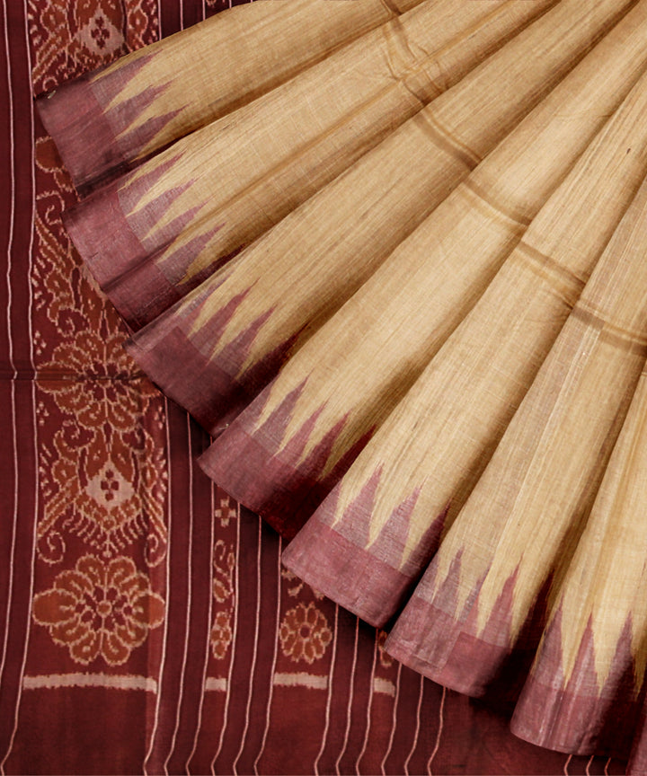 Beige maroon tussar silk handwoven gopalpur saree