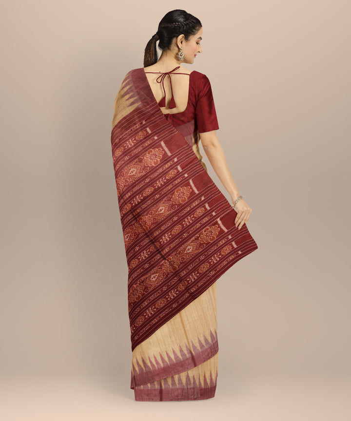 Beige maroon tussar silk handwoven gopalpur saree