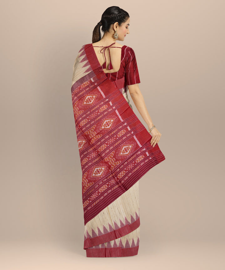 Beige maroon gopalpur tussar silk handloom saree