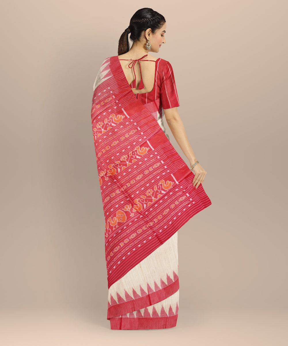 Beige red gopalpur tussar silk handloom saree