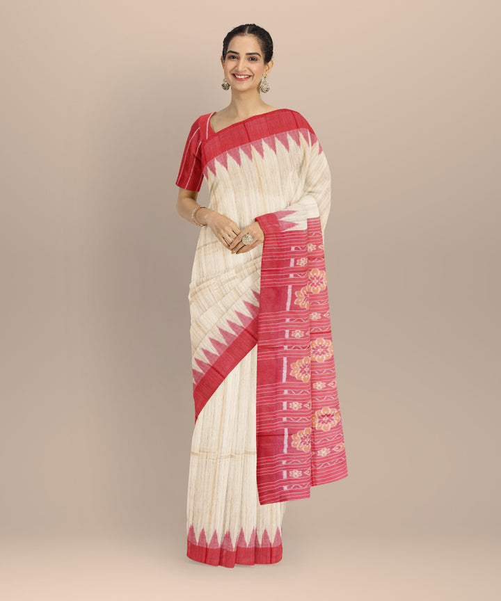 Beige red gopalpur tussar silk handloom odisha ikat saree