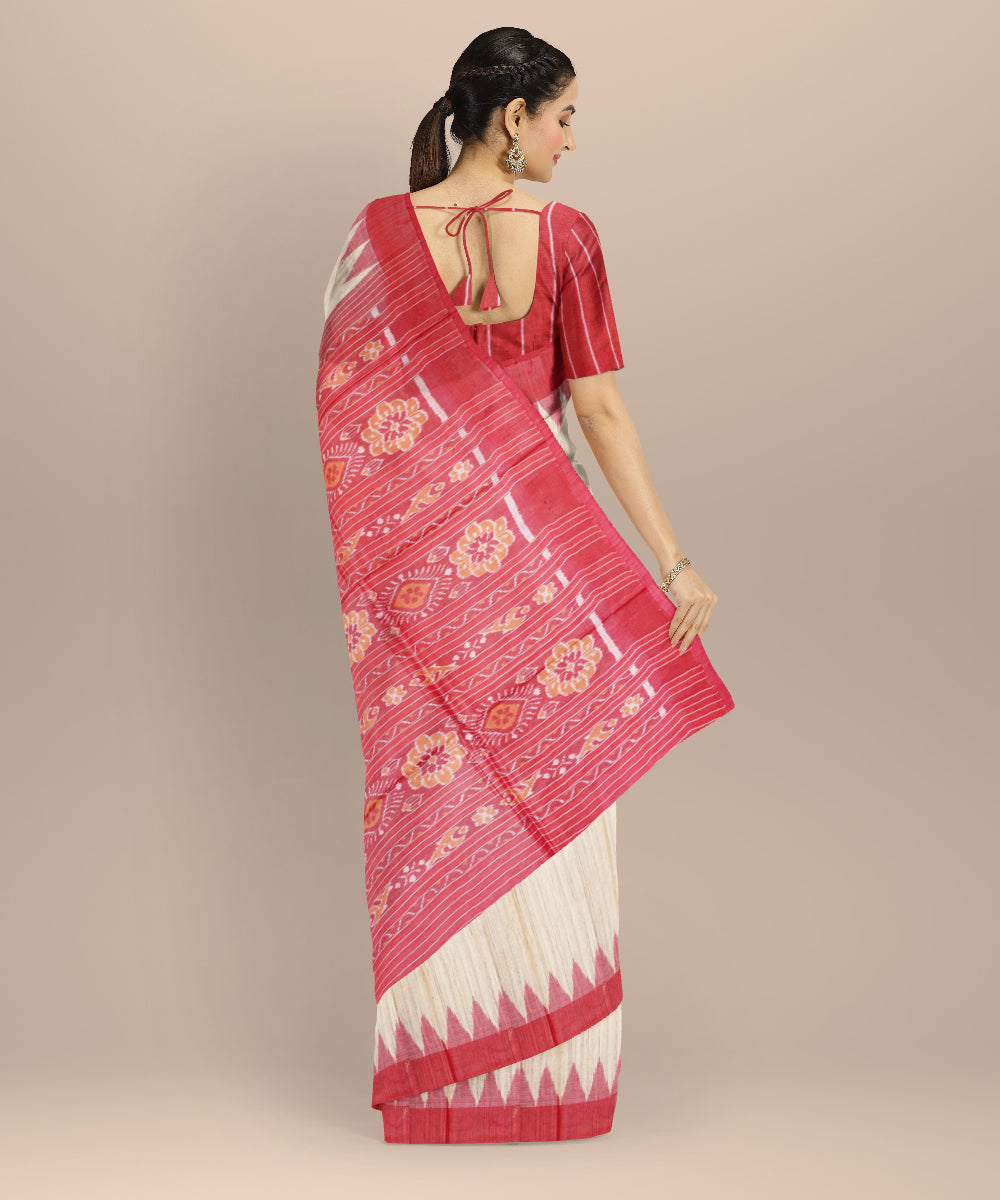 Beige red gopalpur tussar silk handloom odisha ikat saree