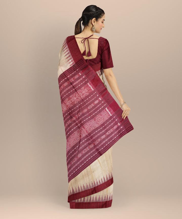 Beige maroon gopalpur tussar silk handloom odisha ikat saree