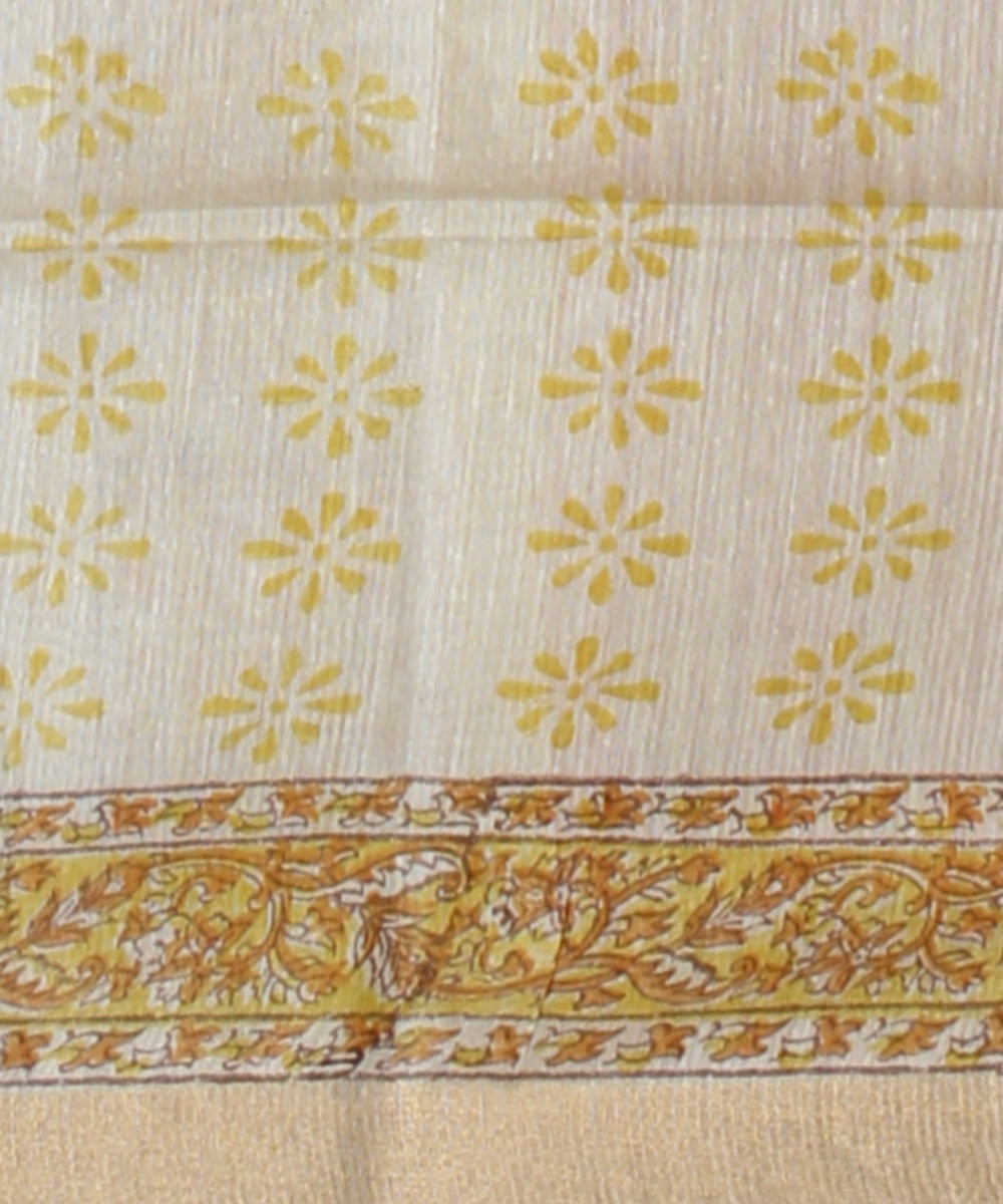 Beige multicolor art silk hand printed bhagalpur saree