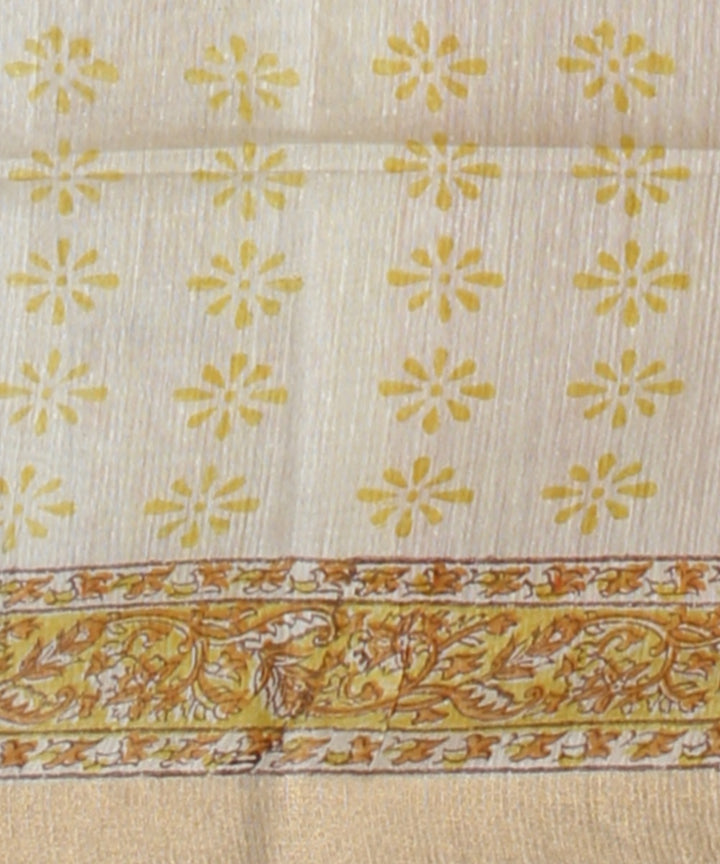 Beige multicolor art silk hand printed bhagalpur saree