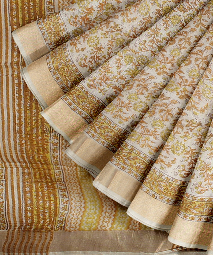 Cream multicolor art silk hand printed saree