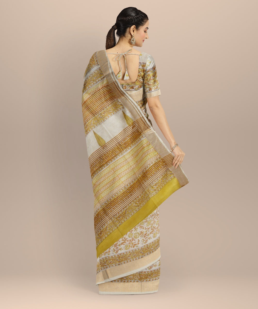 Cream multicolor art silk hand printed saree