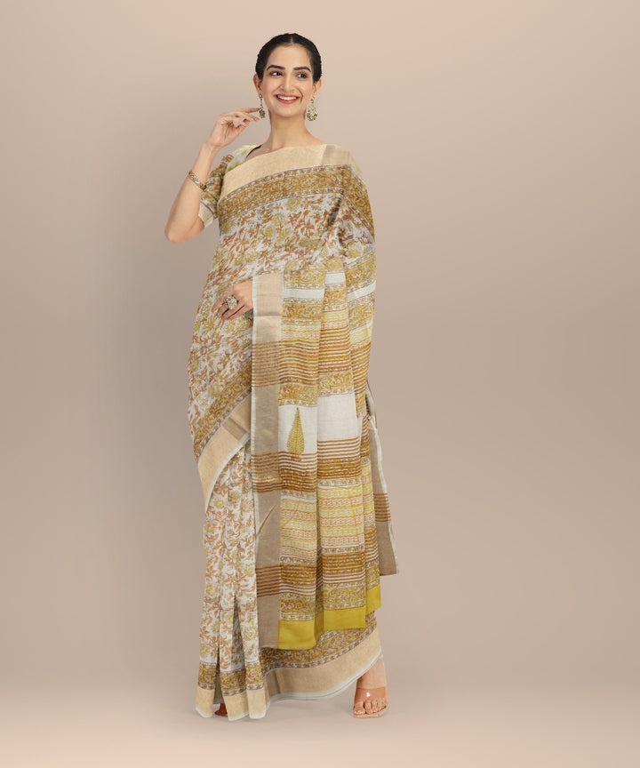 Cream multicolor art silk hand printed saree