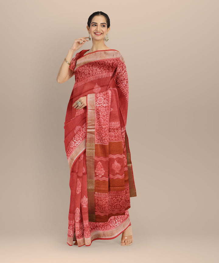Pink art silk hand printed saree