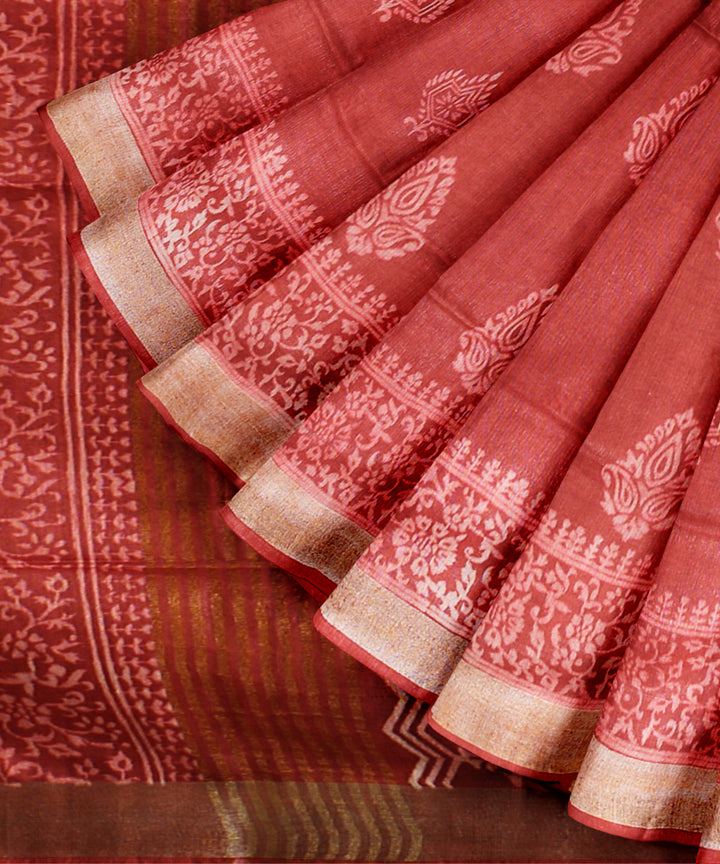 Pink art silk hand printed saree