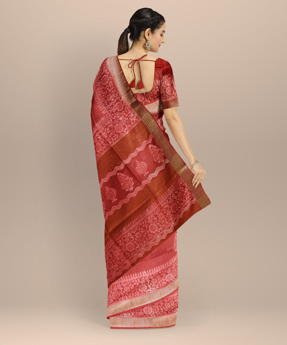Pink art silk hand printed saree
