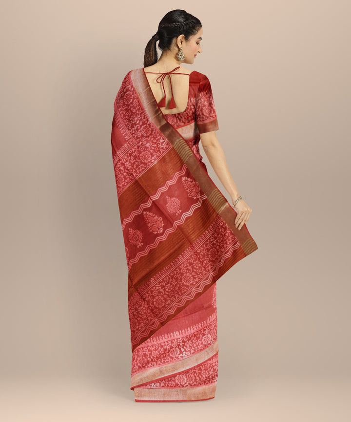 Pink art silk hand printed saree