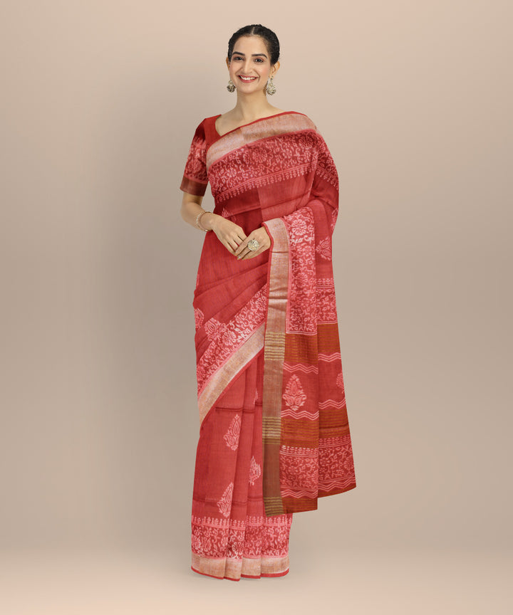 Pink art silk hand printed saree