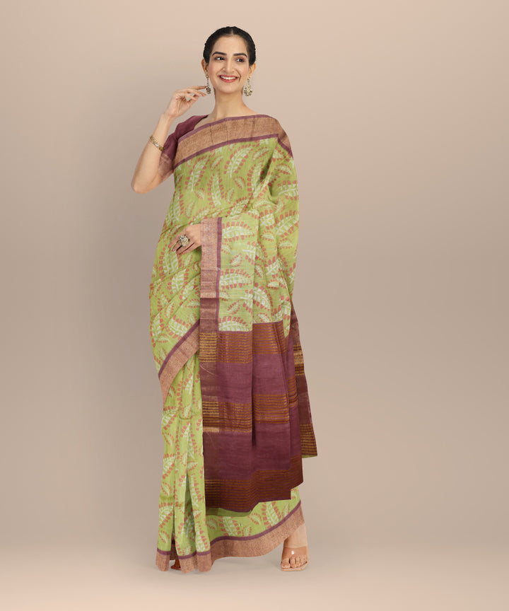 Light green multicolor art silk hand printed saree