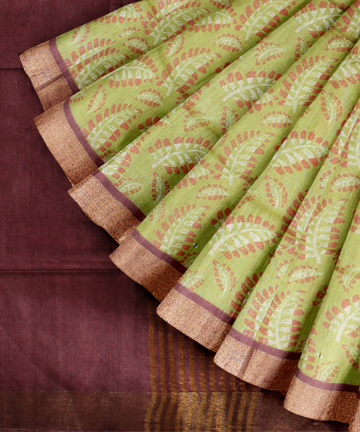 Light green multicolor art silk hand printed saree