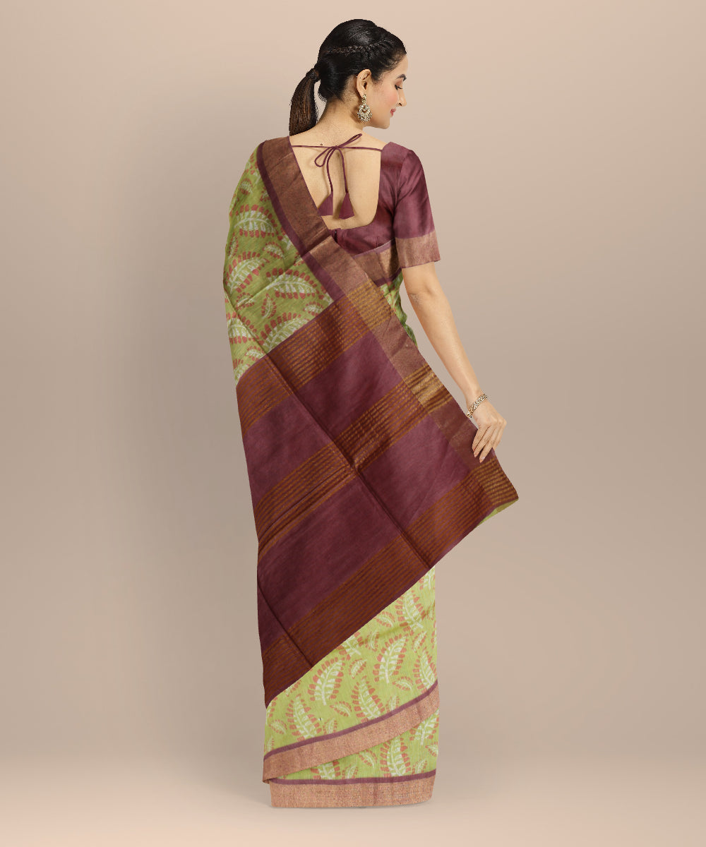 Light green multicolor art silk hand printed saree