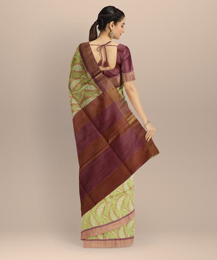 Light green multicolor art silk hand printed saree