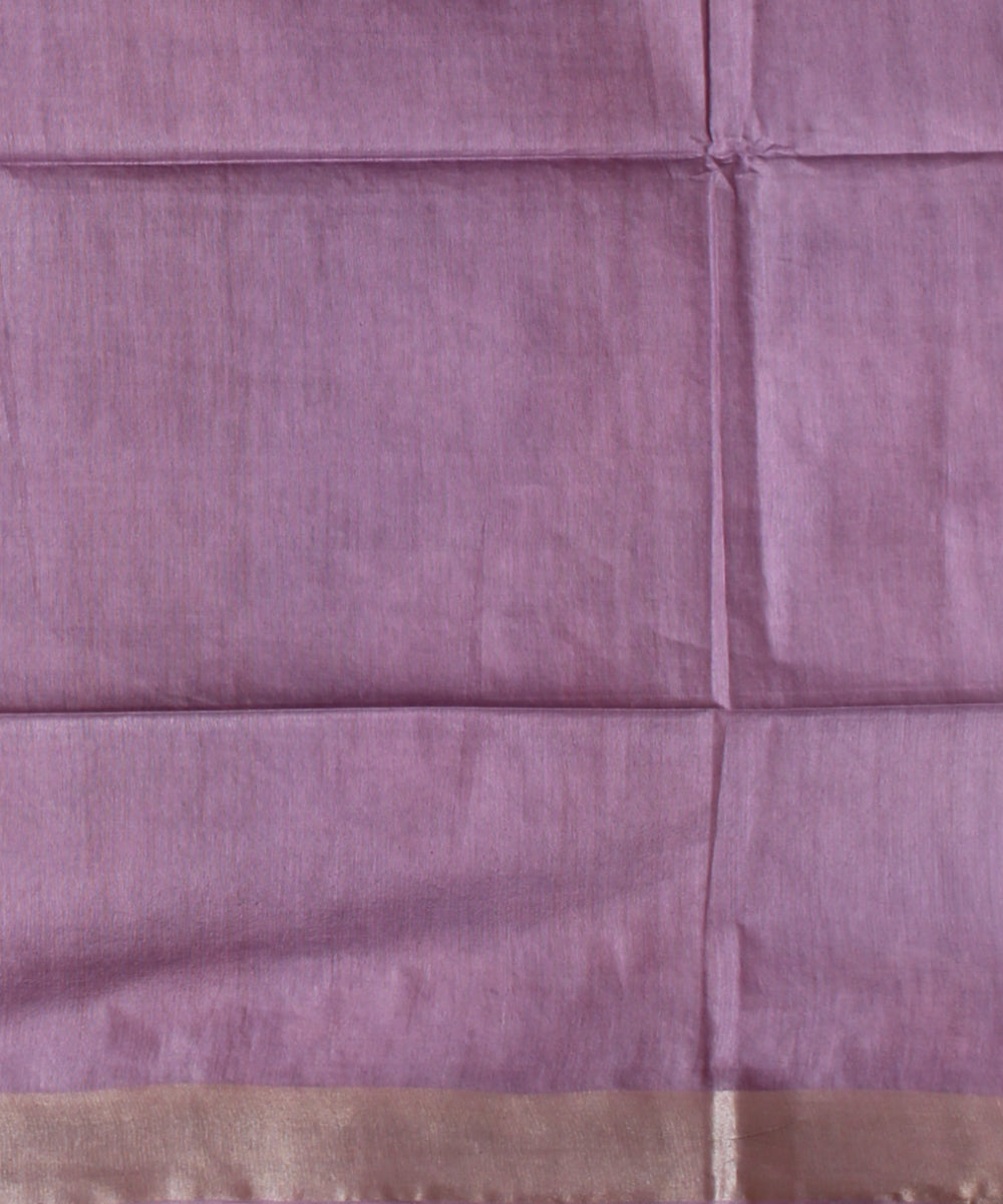 Purple white art silk hand printed saree