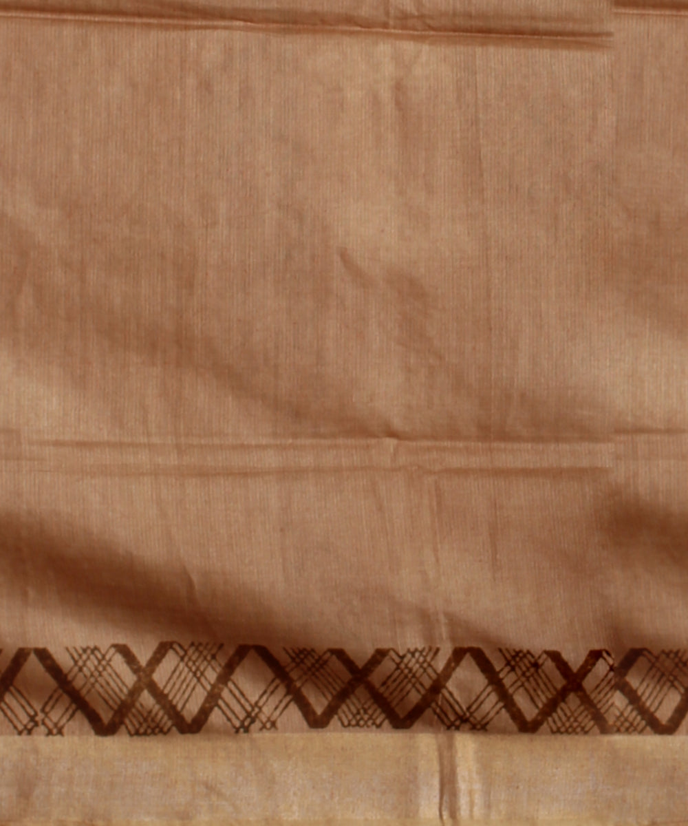 Brown multicolor art silk hand printed saree