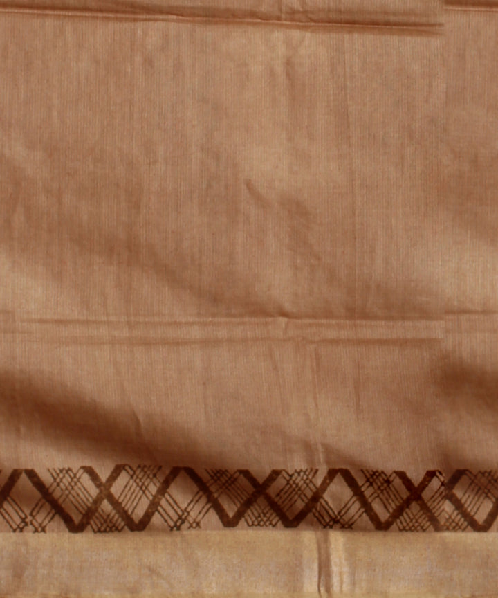 Brown multicolor art silk hand printed saree