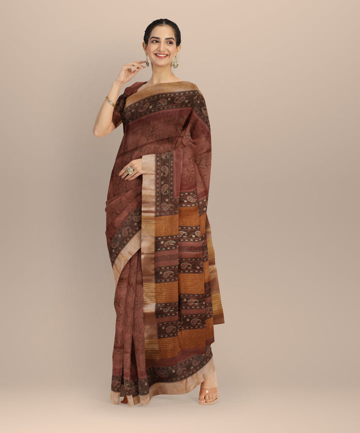 Maroon multicolor art silk hand printed saree