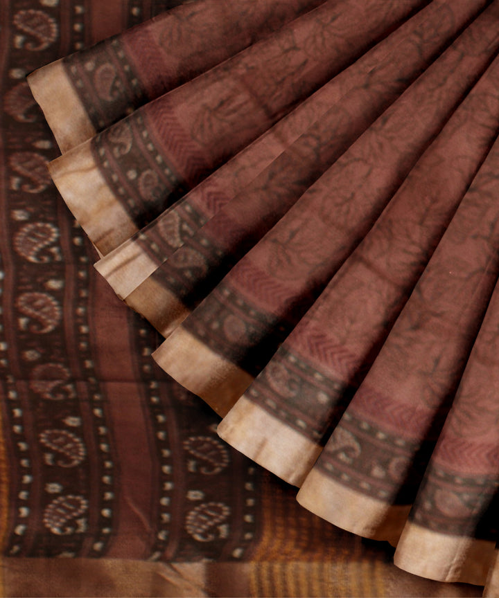 Maroon multicolor art silk hand printed saree