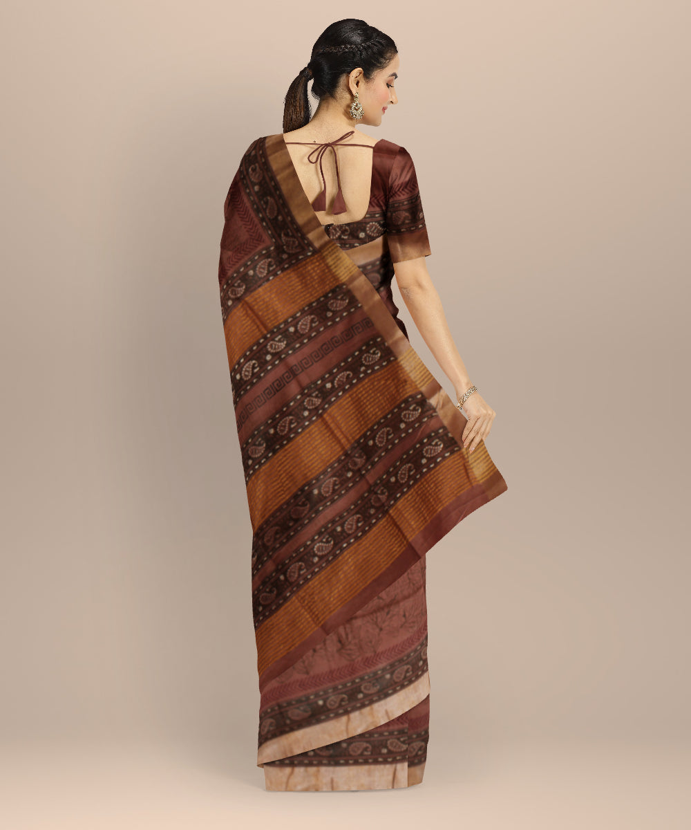 Maroon multicolor art silk hand printed saree