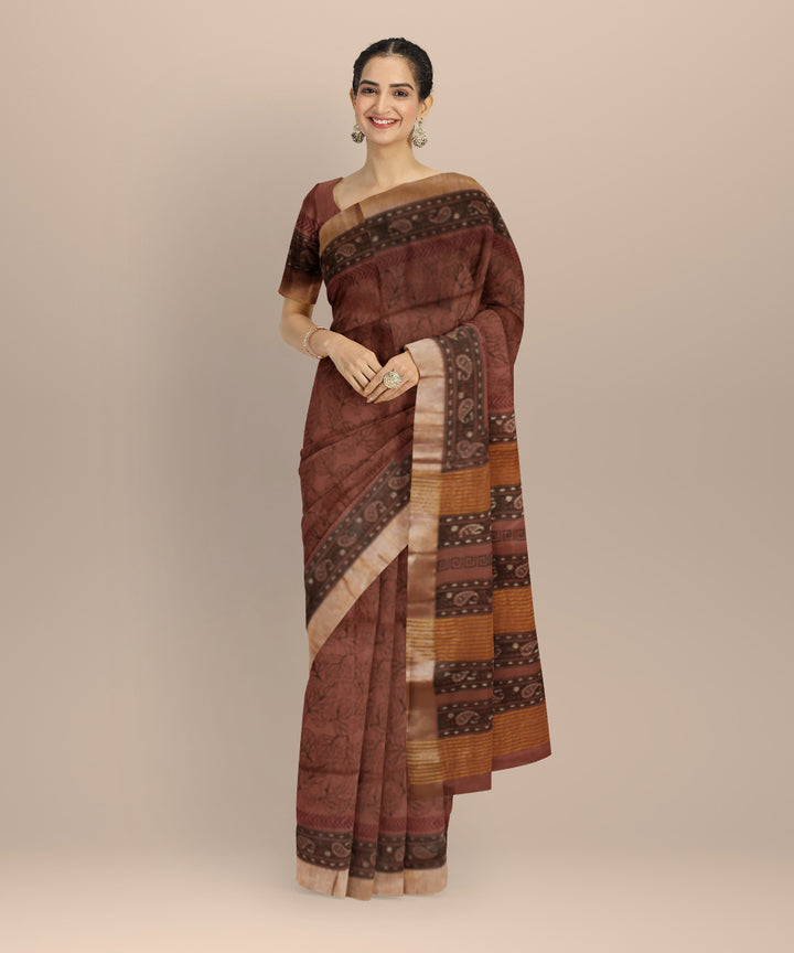 Maroon multicolor art silk hand printed saree