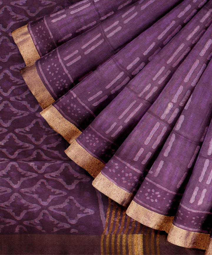 Purple multicolor art silk hand printed saree