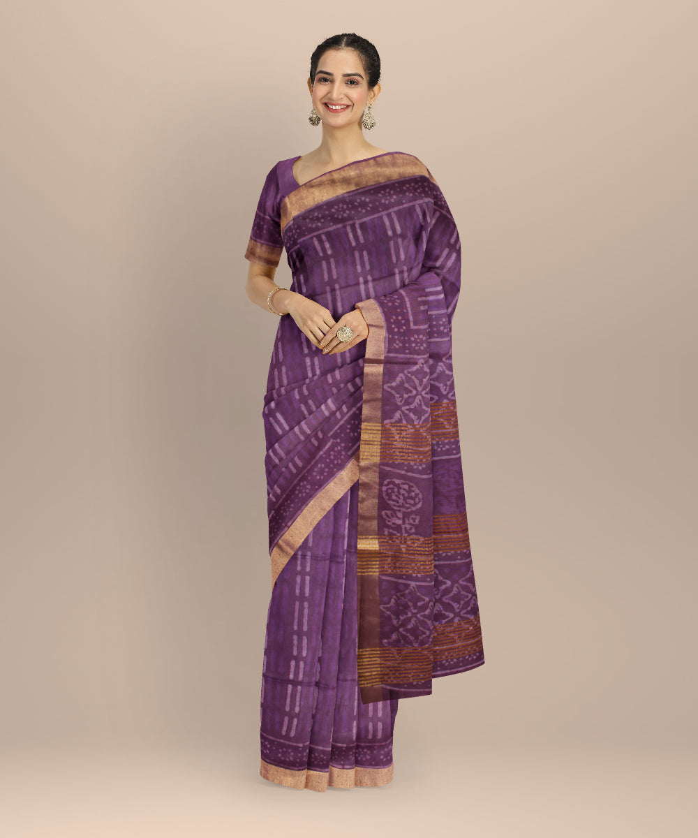 Purple multicolor art silk hand printed saree