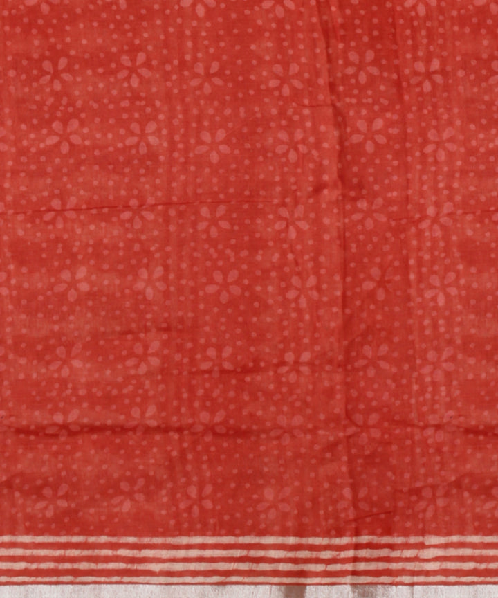 Peach white hand printed bhagalpur linen saree