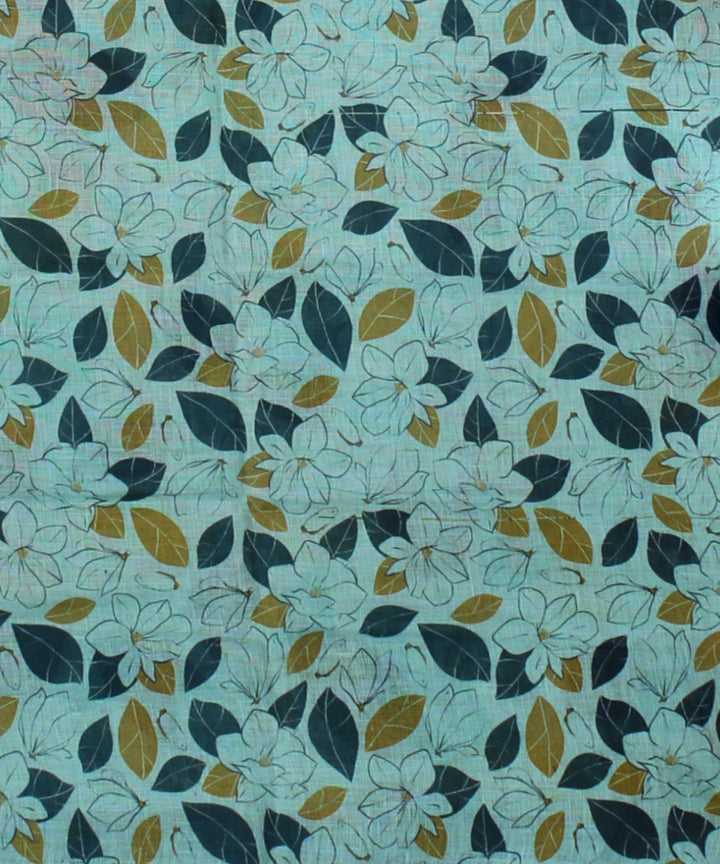 Sky blue multicolor linen hand printed saree