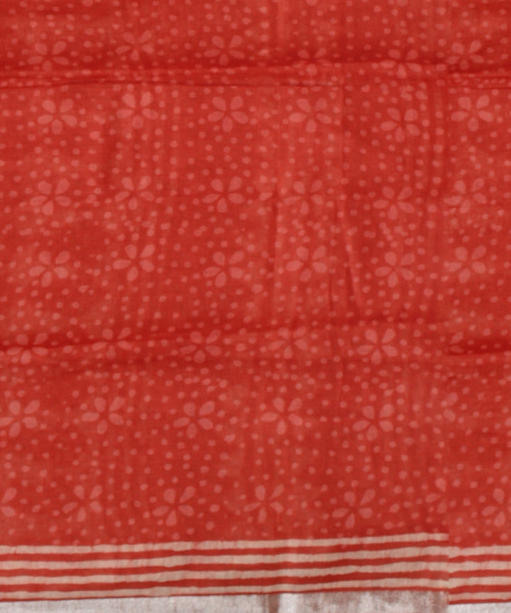 Peach white linen hand printed bhagalpur saree