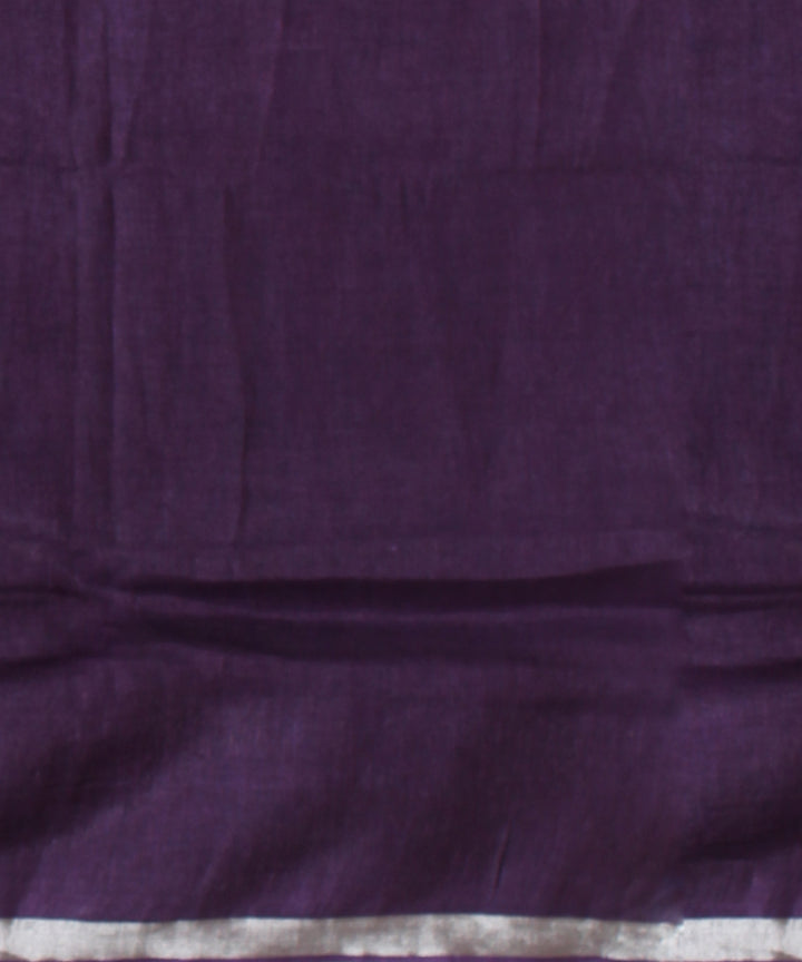 Sky blue voilet linen hand printed bhagalpur saree