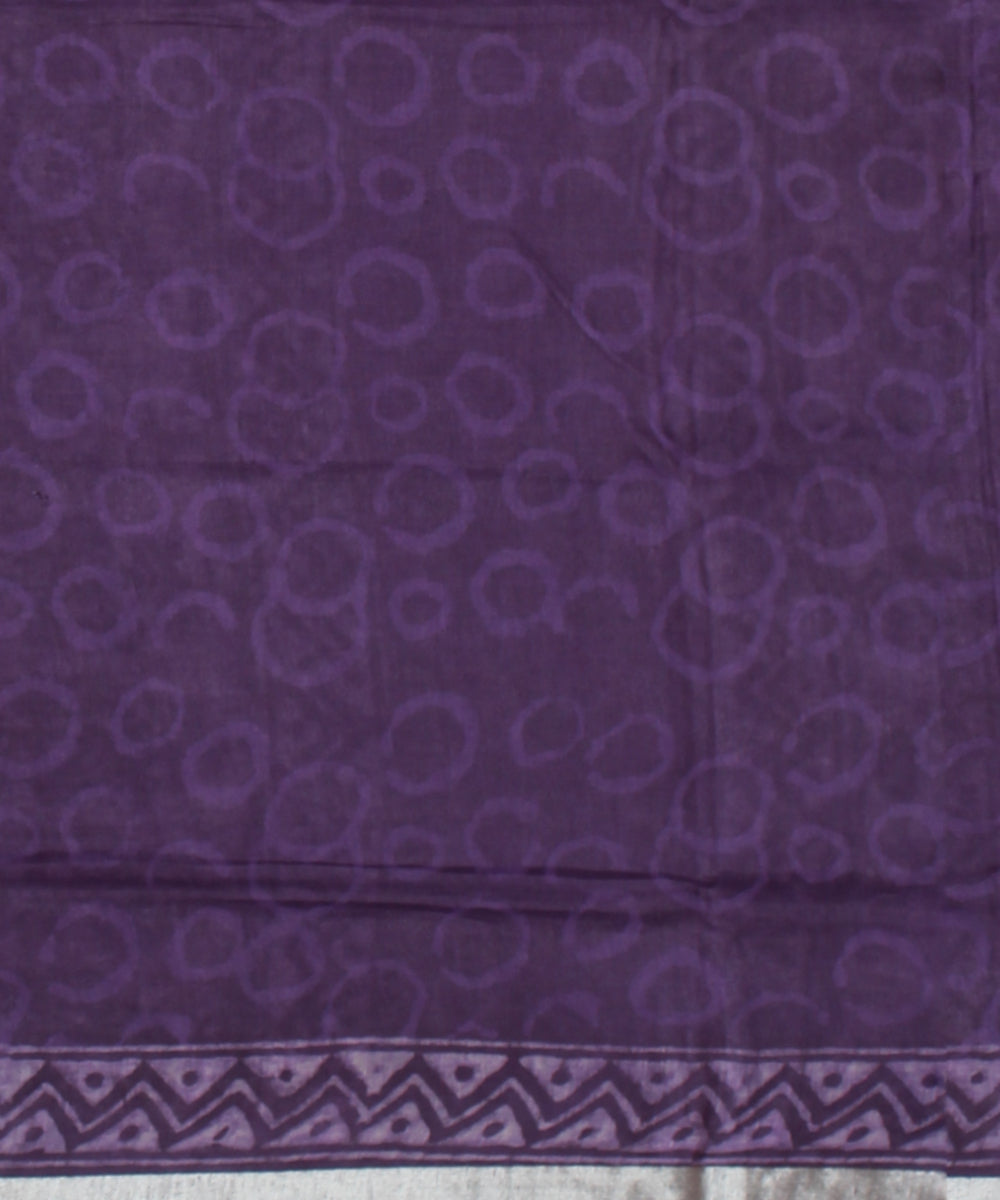 Violet white hand printed  linen saree