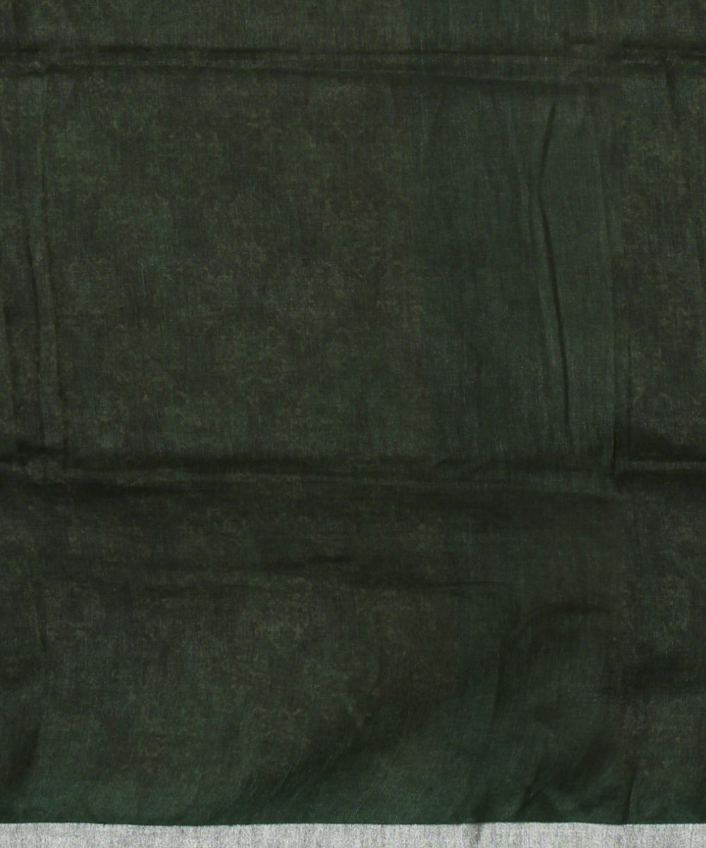 Brown dark green linen hand printed  saree