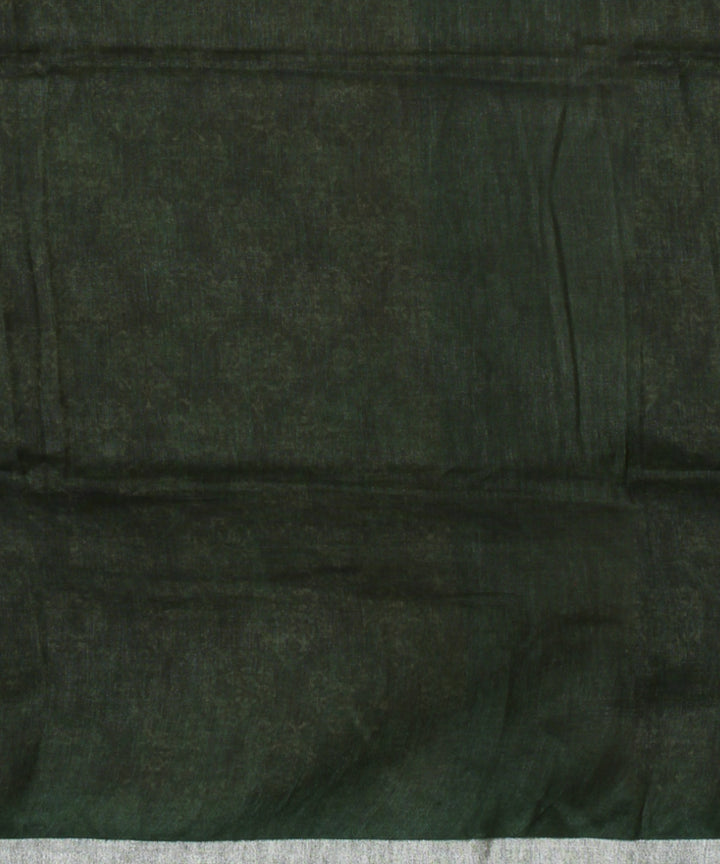 Brown dark green linen hand printed  saree