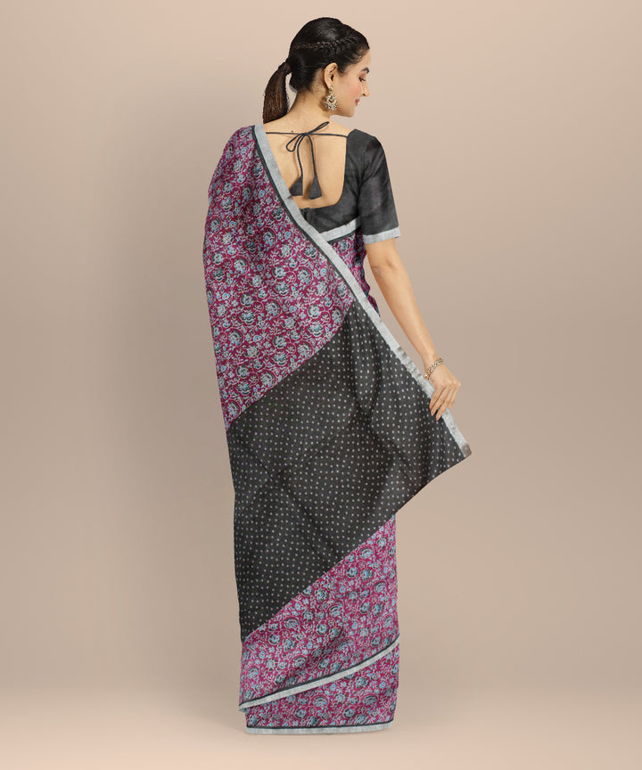 Pink multicolor linen hand printed  saree
