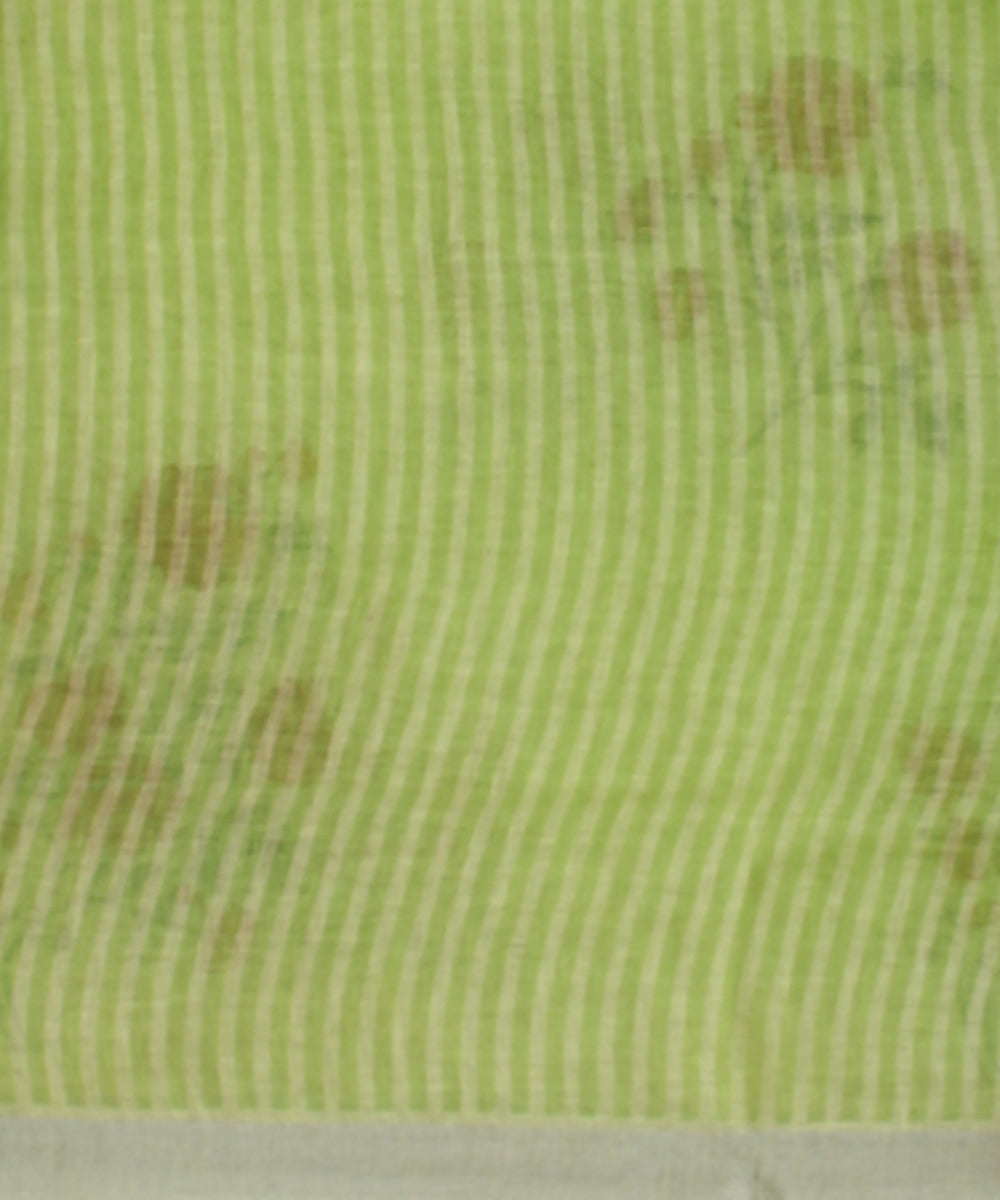 Lime green multicolor linen hand printed  saree